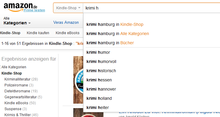 Vorschläge bei Eingabe von Krimi h