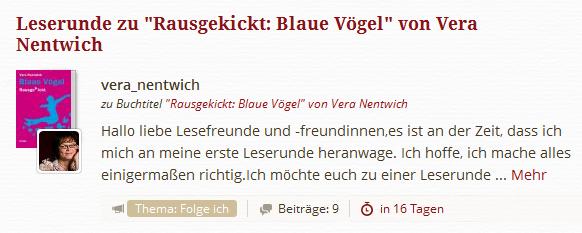 Leserunde zu Rausgekickt: Blaue Vögel auf Lovelybooks