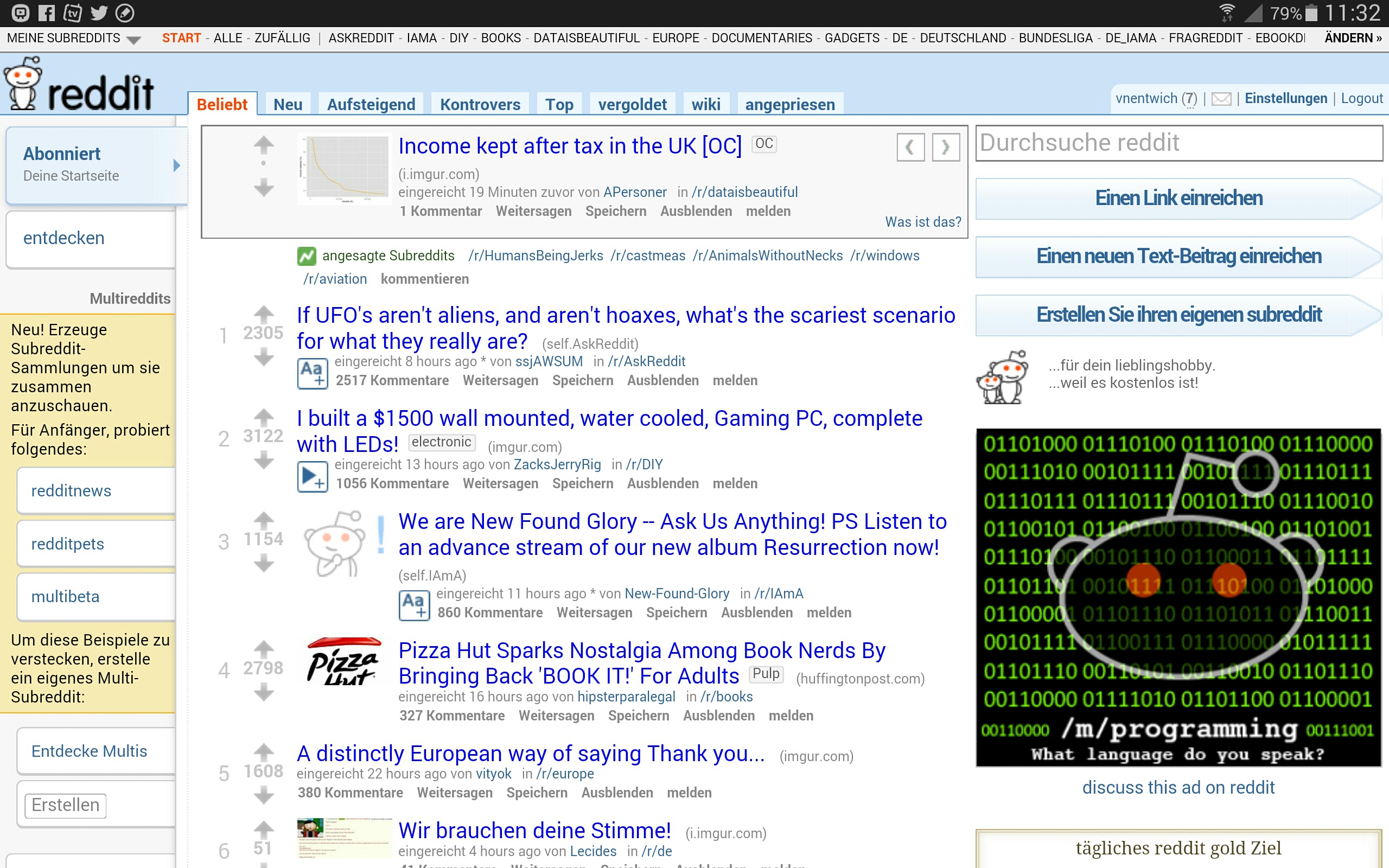 Startseite von Reddit