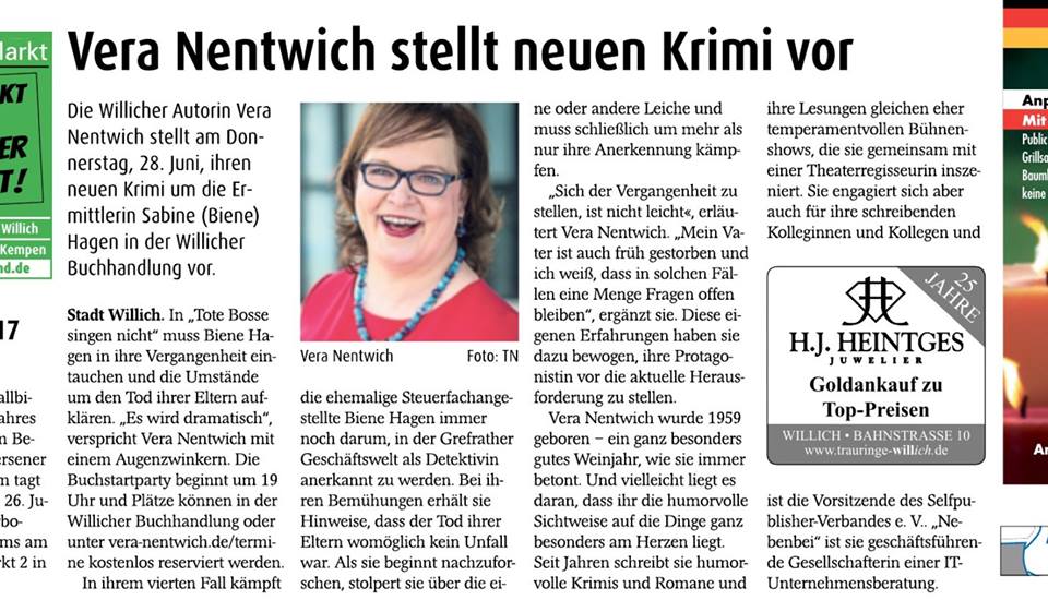 Willicher Nachrichten - Vorbericht Buchstartparty Tote Bosse singen nicht